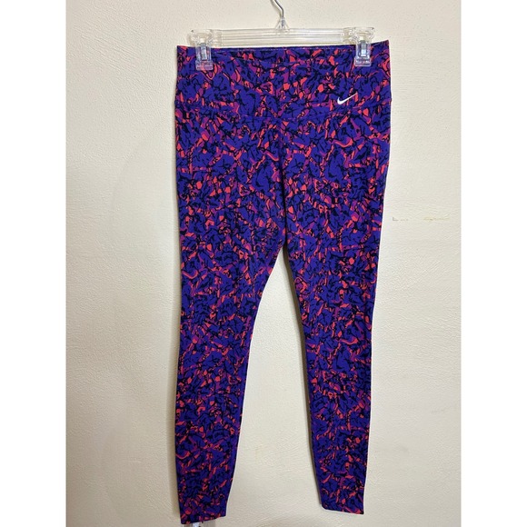 Nike Purple Abstract Print High Rise Athletic Leggings M - Picture 1 of 4